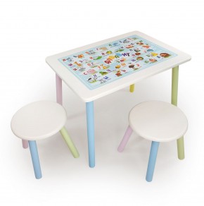 Детский комплект стол и два табурета круглых с накладкой Алфавит (Белый, Белый, Цветной) в Уфе - ufa.ok-mebel.com | фото 2