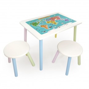 Детский комплект стол и два табурета круглых с накладкой Детский мир (Белый, Белый, Цветной) в Уфе - ufa.ok-mebel.com | фото
