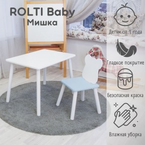 Детский комплект стол и стул «Мишка» Rolti Baby  (голубая столешница/белое сиденье/белые ножки) в Уфе - ufa.ok-mebel.com | фото 1