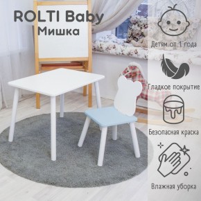Детский комплект стол и стул «Мишка» Rolti Baby  (голубая столешница/голубое сиденье/белые ножки) в Уфе - ufa.ok-mebel.com | фото