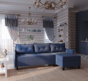 Диван-кровать угловой Киркас синий, ткань рогожка в Уфе - ufa.ok-mebel.com | фото 2