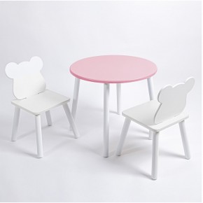 Комплект детский стол КРУГЛЫЙ и два стула МИШКА ROLTI Baby (розовая столешница/белое сиденье/белые ножки) в Уфе - ufa.ok-mebel.com | фото
