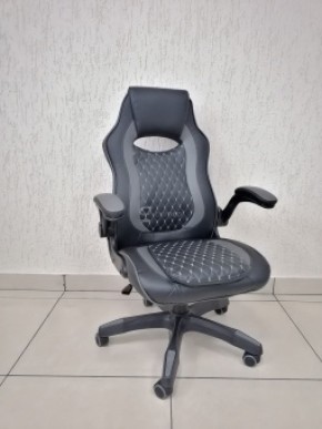 Кресло геймерское Barneo K-37 (черная кожа серые вставки) в Уфе - ufa.ok-mebel.com | фото