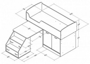 Кровать-чердак "Дюймовочка-2" Дуб молочный/орех в Уфе - ufa.ok-mebel.com | фото 3