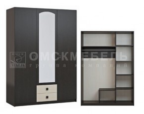 Шкаф 3-х дверный с 2 ящиками с зеркалом Шк51 МС Люсси (венге/дуб девон) в Уфе - ufa.ok-mebel.com | фото