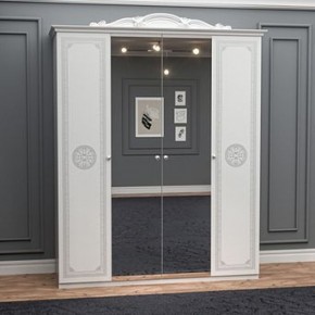 Шкаф 4-х дверный с зеркалами (12.244) Грация (белый/серебро) в Уфе - ufa.ok-mebel.com | фото