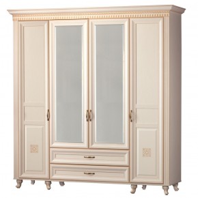 Шкаф для одежды 4-дверный с зеркалом №493 Марлен кремовый белый в Уфе - ufa.ok-mebel.com | фото