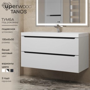 Тумба под раковину Uperwood Tanos 100 см, подвесная, белая/графит в Уфе - ufa.ok-mebel.com | фото 3